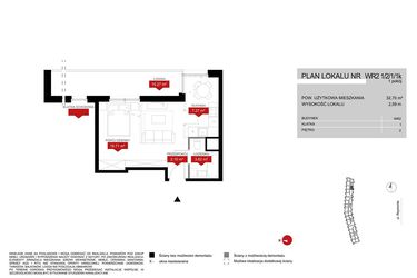 Rzut - Mieszkanie na sprzedaż 1 pokój o powierzchni 32,7 m² - numer WR2 1/2/1/1k w Przystań Reymonta