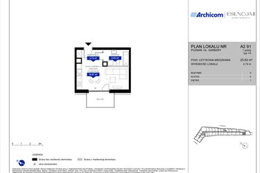 Rzut - Mieszkanie na sprzedaż 1 pokój o powierzchni 25,58 m² - numer A2.91 w Apartamenty Esencja II