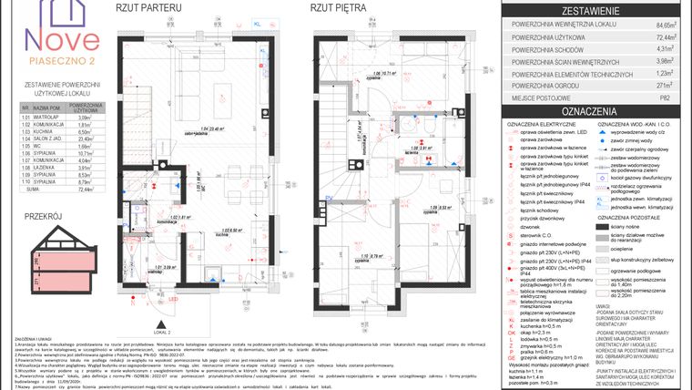 Rzut - Dom na sprzedaż 4 pokoje o powierzchni 72,44 m² - numer F1.2 w Nove Piaseczno 2 etap F