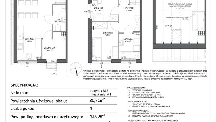 Rzut - Mieszkanie na sprzedaż 4 pokoje o powierzchni 80,71 m² - numer B12/1 w Libre Park