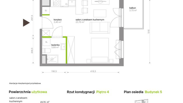 Rzut - Mieszkanie na sprzedaż 1 pokój o powierzchni 30,79 m² - numer C5.4A16 w Bemowo Vita