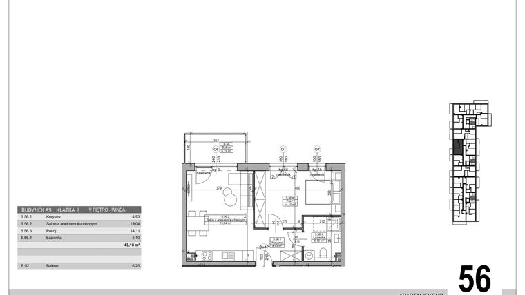Rzut - Mieszkanie na sprzedaż 2 pokoje o powierzchni 43,18 m² - numer A.9.M.56 w Sobola Biel A9
