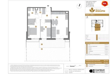Rzut - Mieszkanie na sprzedaż 3 pokoje o powierzchni 56,13 m² - numer G.2 w Wille Biskupin II