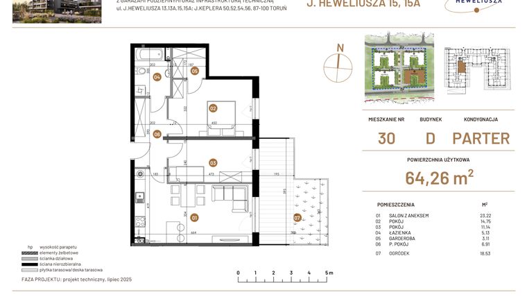 Rzut - Mieszkanie na sprzedaż 3 pokoje o powierzchni 64,26 m² - numer JAR-IV-D-LM-M30 w Osiedle JAR Heweliusza etap IV
