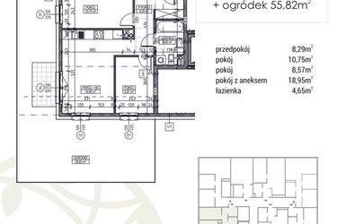 Rzut - Mieszkanie na sprzedaż 3 pokoje o powierzchni 51,21 m² - numer A1.00.01 w Zakątek Flora