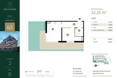 Rzut - Mieszkanie na sprzedaż 2 pokoje o powierzchni 42,26 m² - numer 65 w Rezydencja Świerkowa