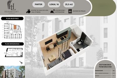 Rzut - Mieszkanie na sprzedaż 1 pokój o powierzchni 25,5 m² - numer 16 w Hussar Loft - Apartamenty inwestycyjne