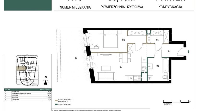 Rzut - Mieszkanie na sprzedaż 2 pokoje o powierzchni 50,16 m² - numer A10 w Drago