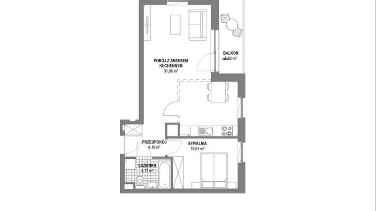 Rzut - Mieszkanie na sprzedaż 2 pokoje o powierzchni 50,03 m² - numer 38 w Osiedle Srebrniki