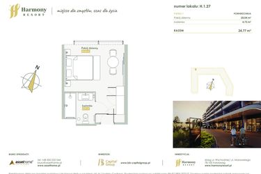 Rzut - Mieszkanie na sprzedaż 1 pokój o powierzchni 24,77 m² - numer H.1.27 w Harmony Resort