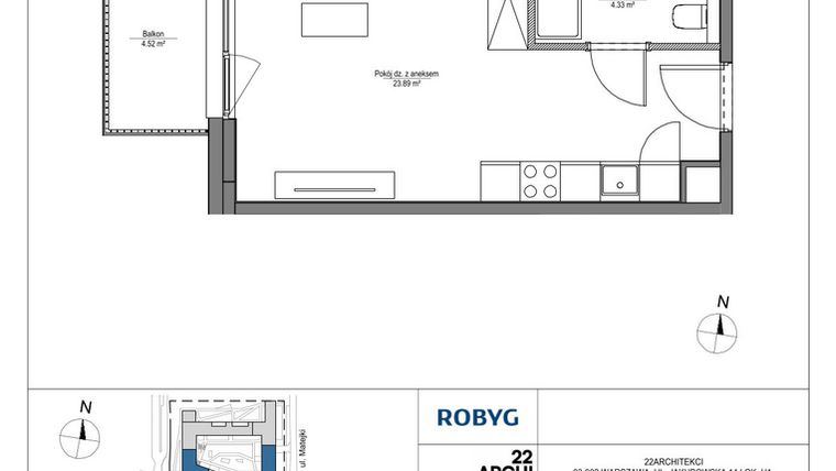 Rzut - Mieszkanie na sprzedaż 1 pokój o powierzchni 28,22 m² - numer LH/LHA/D/4/3 w Lira House