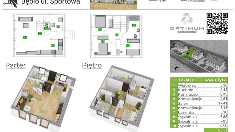 Rzut - Mieszkanie na sprzedaż 4 pokoje o powierzchni 65,31 m² - numer B1 w Pod Orłem
