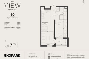 Rzut - Mieszkanie na sprzedaż 2 pokoje o powierzchni 40,47 m² - numer 90 w The View