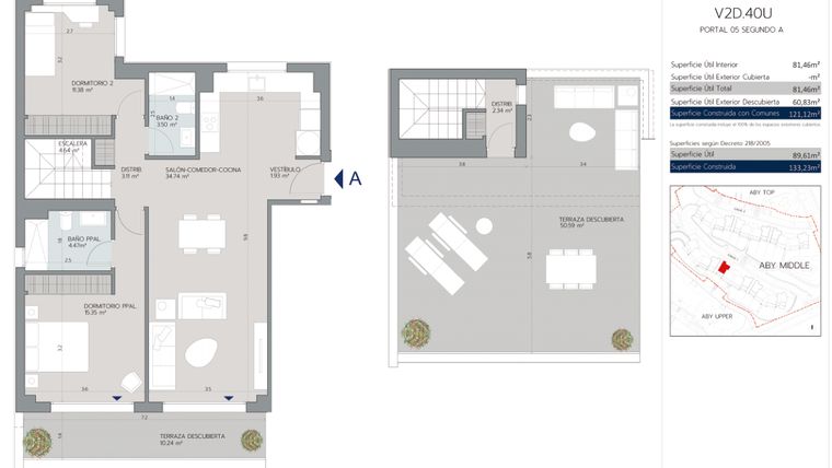 Rzut - Mieszkanie na sprzedaż 2 pokoje o powierzchni 121 m² - numer 5.2.A w Aby Middle