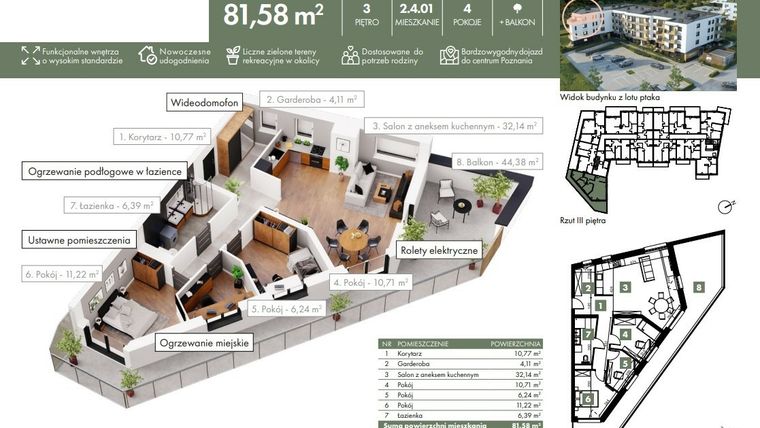 Rzut - Mieszkanie na sprzedaż 4 pokoje o powierzchni 81,58 m² - numer 02_04_01 w Ziębicka 30