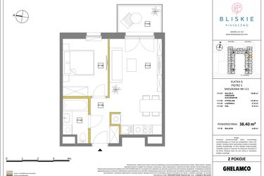 Rzut - Mieszkanie na sprzedaż 2 pokoje o powierzchni 38,4 m² - numer 111 w Bliskie Piaseczno 2