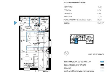 Rzut - Mieszkanie na sprzedaż 2 pokoje o powierzchni 51,66 m² - numer 21 w Comfort Corner