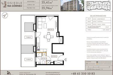 Rzut - Mieszkanie na sprzedaż 1 pokój o powierzchni 35,41 m² - numer M125 w Osiedle Na Górnej etap V