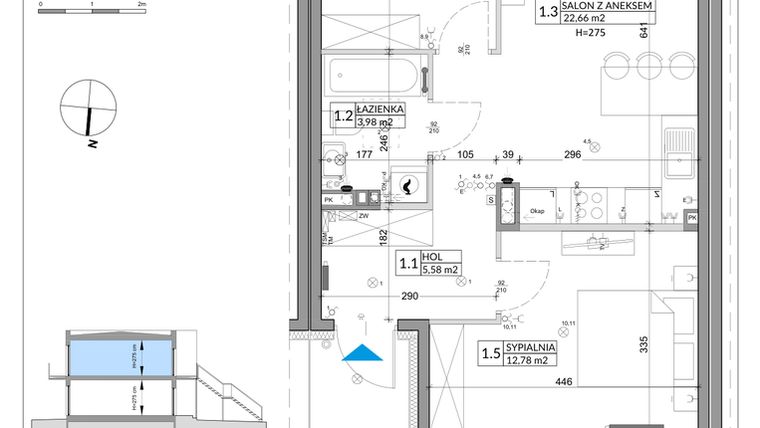 Rzut - Mieszkanie na sprzedaż 3 pokoje o powierzchni 56,89 m² - numer 62B w Osiedle Młodych etap X
