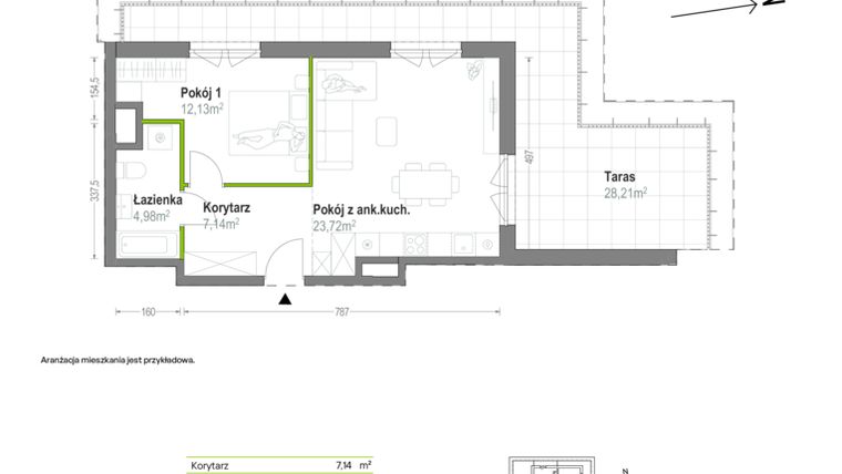 Rzut - Mieszkanie na sprzedaż 2 pokoje o powierzchni 47,97 m² - numer A.A.4.01 w Głębocka Vita