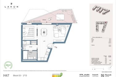 Rzut - Mieszkanie na sprzedaż 1 pokój o powierzchni 48,1 m² - numer LK32D w Lakun