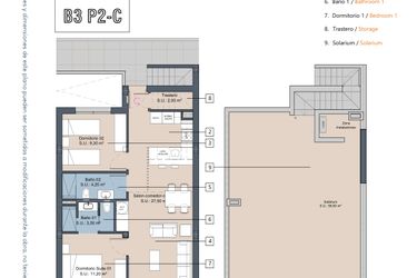 Rzut - Mieszkanie na sprzedaż 2 pokoje o powierzchni 64,6 m² - numer 3.2.C w LA Sunrise - Los Alcázares