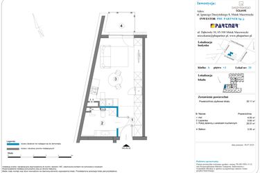 Rzut - Mieszkanie na sprzedaż 1 pokój o powierzchni 30,88 m² - numer A.3.39 w Daszyńskiego Square etap 1