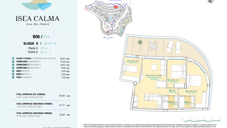 Rzut - Mieszkanie na sprzedaż 3 pokoje o powierzchni 81 m² - numer CAV-MS-5122 w Isea Calma - Aguilas