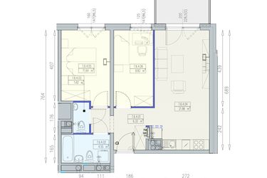Rzut - Mieszkanie na sprzedaż 3 pokoje o powierzchni 55,8 m² - numer K2 7/6/4/3a w Południk 17 - budynek K2