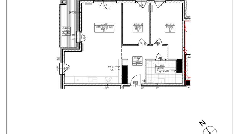 Rzut - Mieszkanie na sprzedaż 3 pokoje o powierzchni 63,62 m² - numer A1.22 w Osiedle Zielone bud. A1, B8