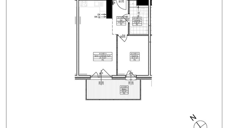 Rzut - Mieszkanie na sprzedaż 2 pokoje o powierzchni 41,49 m² - numer A1.31 w Osiedle Zielone bud. A1, B8