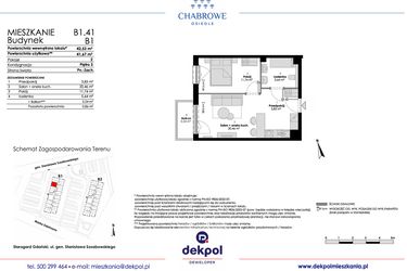 Rzut - Mieszkanie na sprzedaż 2 pokoje o powierzchni 41,67 m² - numer B1.41 w Osiedle Chabrowe