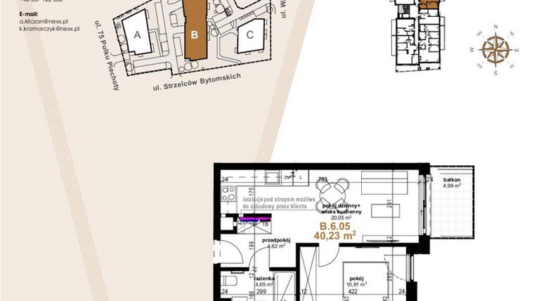 Rzut - Mieszkanie na sprzedaż 2 pokoje o powierzchni 40,23 m² - numer VB.6.05 w Vanda Park