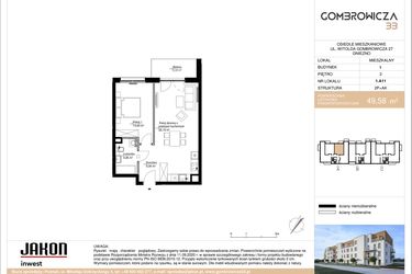 Rzut - Mieszkanie na sprzedaż 2 pokoje o powierzchni 49,58 m² - numer 1.A11 w Gombrowicza 33