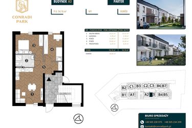 Rzut - Mieszkanie na sprzedaż 3 pokoje o powierzchni 54,16 m² - numer A3.M1 w Conradi Park etap II i III