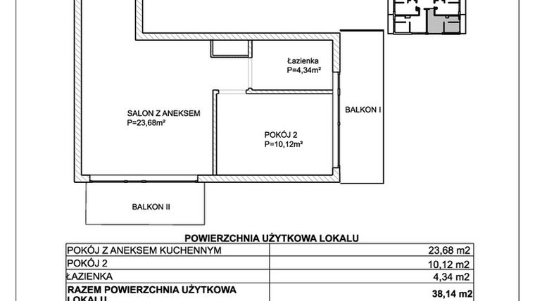 Rzut - Mieszkanie na sprzedaż 2 pokoje o powierzchni 38,14 m² - numer M19 w SUNDAY Resort Ustronie Morskie II