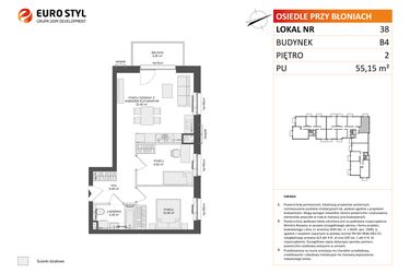 Rzut - Mieszkanie na sprzedaż 3 pokoje o powierzchni 55,3 m² - numer B4.38 w Osiedle Przy Błoniach 3 etap III