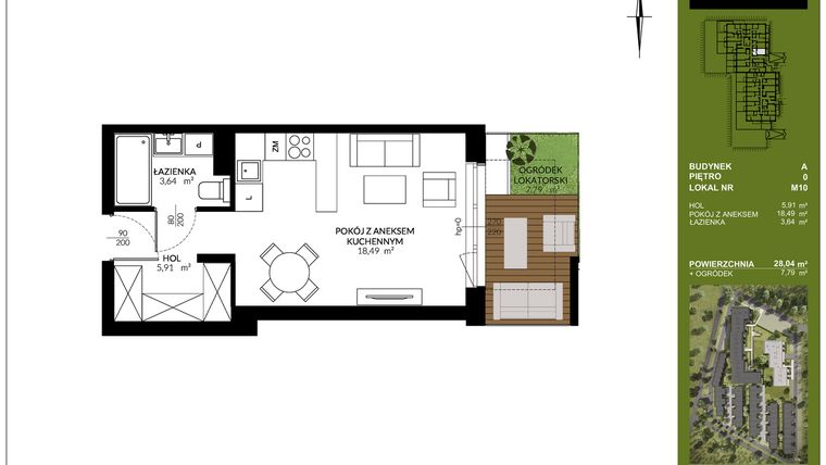 Rzut - Mieszkanie na sprzedaż 1 pokój o powierzchni 28,04 m² - numer A_M10 w Triton Kampinos III