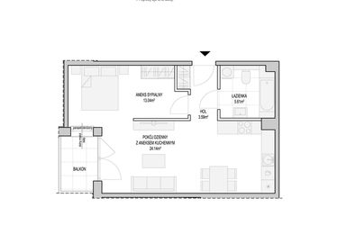 Rzut - Mieszkanie na sprzedaż 1 pokój o powierzchni 47,41 m² - numer WO/T/13/35 w Wiszące Ogrody