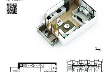 Rzut - Mieszkanie na sprzedaż 1 pokój o powierzchni 25,28 m² - numer 50 w Piano Park etap VI