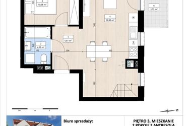 Rzut - Mieszkanie na sprzedaż 2 pokoje o powierzchni 57,08 m² - numer B4/3/39 w Montano bud. B4