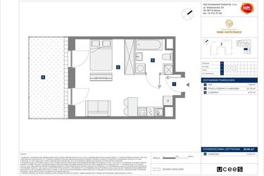 Rzut - Mieszkanie na sprzedaż 1 pokój o powierzchni 29,84 m² - numer G-3 w Apartamenty Park Matecznego Etap 2