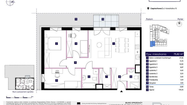 Rzut - Mieszkanie na sprzedaż 4 pokoje o powierzchni 75,82 m² - numer 15/88 w Osiedle Neonowe
