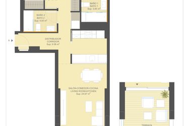 Rzut - Mieszkanie na sprzedaż 2 pokoje o powierzchni 101 m² - numer 9.4.A w Sea Gardens - Campoamor