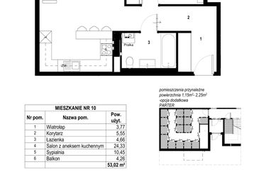Rzut - Mieszkanie na sprzedaż 3 pokoje o powierzchni 53,02 m² - numer 10 w Osiedle Różane etap 5