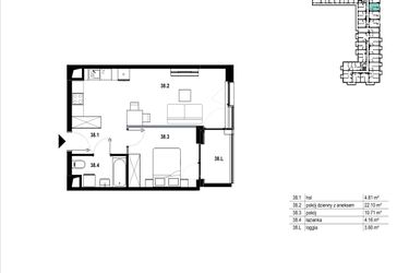 Rzut - Mieszkanie na sprzedaż 2 pokoje o powierzchni 41,78 m² - numer C3.38 w Osiedle Mozaika