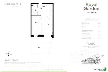 Rzut - Mieszkanie na sprzedaż 2 pokoje o powierzchni 47,44 m² - numer M.13 w Royal Garden Wilanów