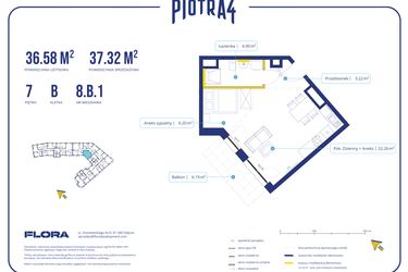 Rzut - Mieszkanie na sprzedaż 1 pokój o powierzchni 36,58 m² - numer 8B1 w Piotra 4