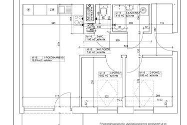Rzut - Mieszkanie na sprzedaż 3 pokoje o powierzchni 44,5 m² - numer 16 w Bydgoska 19