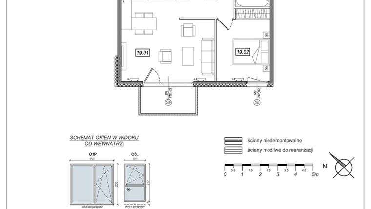 Rzut - Mieszkanie na sprzedaż 2 pokoje o powierzchni 49,57 m² - numer 8.B.19 w Urzeka bud. 8